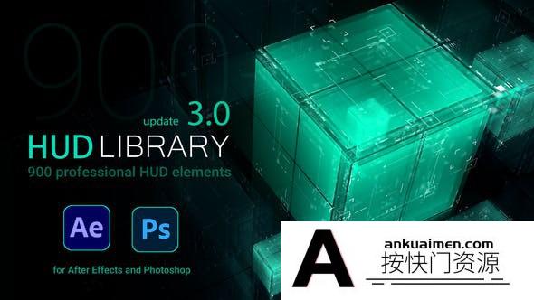 [AE脚本]AE脚本-900+科技感HUD屏幕图像线条边框UI界面元素 HUD Library V3