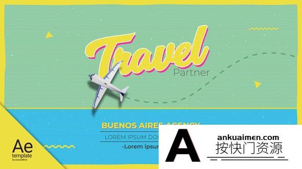 [开场片头]旅游视频卡通包装飞机路径动画片头AE模板- Travel Partner
