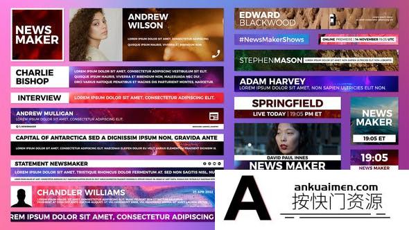 [文字标题]新闻人名字幕条文字标题动画AE模板- News Maker – Lower
