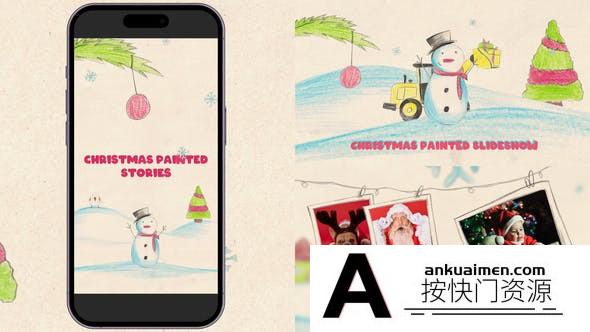 [卡通儿童]手绘儿童圣诞节相册照片开场AE模板- Christmas painte…