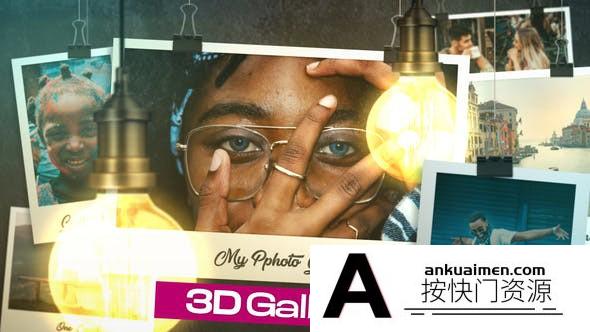 [相册AE模板]3D悬挂照片相册温馨片头AE模板- 3D Photo Slideshow  版  …