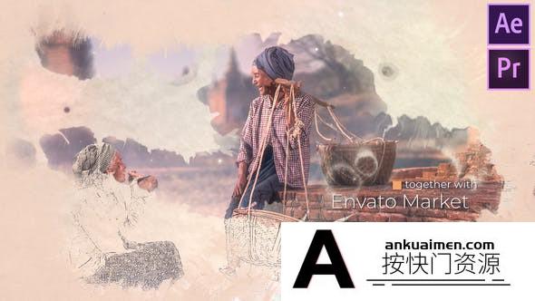 [Premiere预设]PR预设-水墨遮罩图片展示片头模板 Ink Slideshow