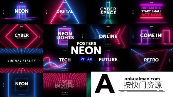 [Premiere预设]PR预设+AE模板-霓虹灯风格宣传包装动画 Posters Neon