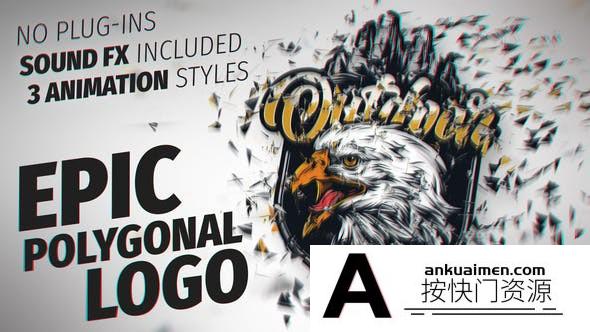[logo模板]多边形图形汇聚Logo动画AE模板- Polygonal Logo Reveal