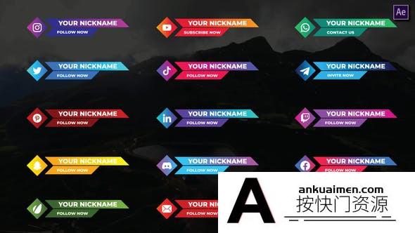 [文字标题]彩条人名字幕条动画AE模板- Colorful Social Media Lower Thirds