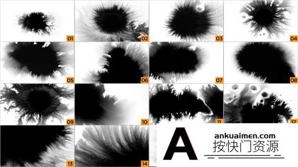 [高清视频素材][素材发布]16组中国风水墨晕开纸张飞溅视频遮罩转场 Ink Pack