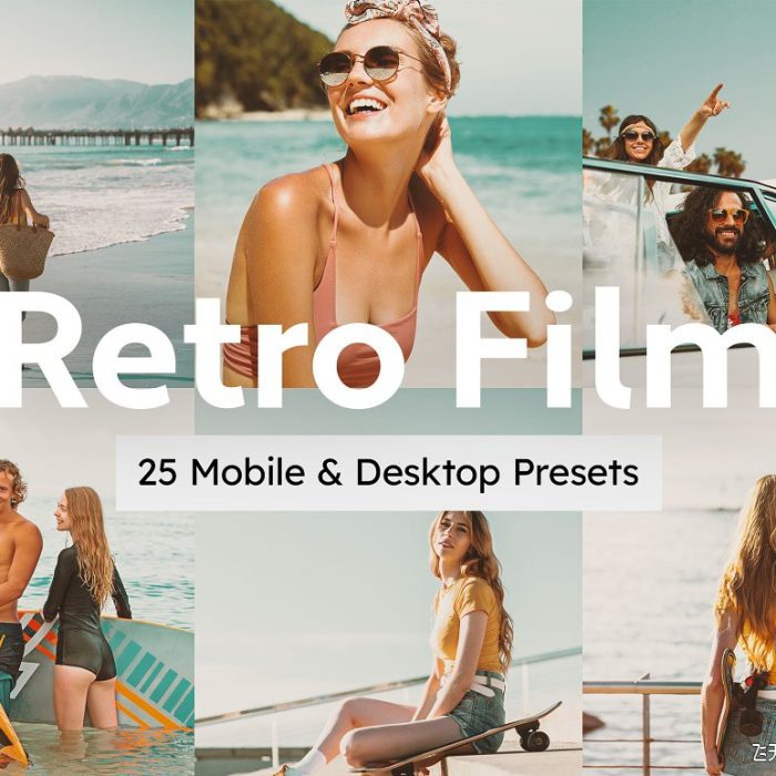 [胶片LR预设]25个复古电影人像后期调色Lightroom预设和Vlog视频后期调色LUT预设