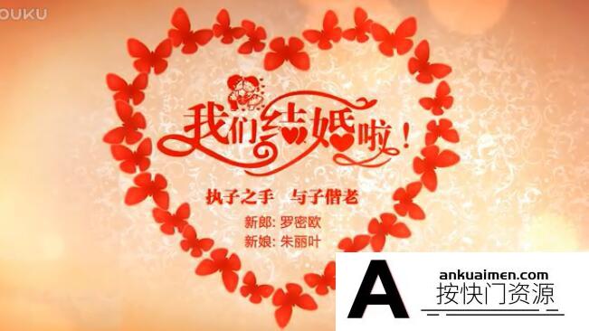 [婚礼AE模板]甜蜜浪漫的蝴蝶爱心婚礼片头 ae模板工程