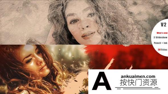 [图片展示]铅笔手绘水墨遮罩图片展示片头AE模板- Pencil And Ink Slideshow