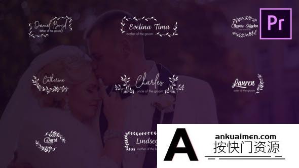 [Premiere模板]PR模板-18款花叶子元素徽章标签设计婚礼标题字幕条动画模板