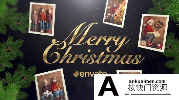 [相册AE模板]闪光粒子标题圣诞装饰背景家庭美好回忆节日视频相册-AE模板