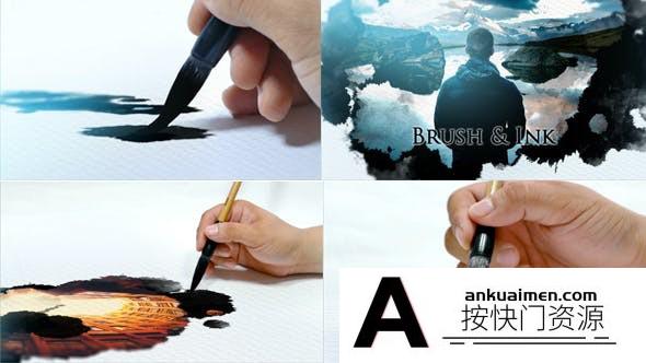 [水墨动画]毛笔水墨遮罩图片展示片头AE模板- Brush & Ink Opener