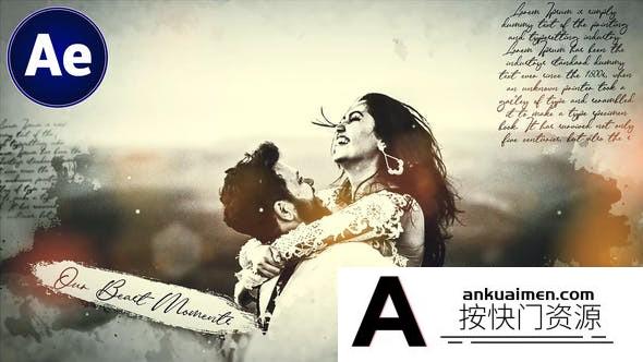 [相册AE模板]水墨遮罩婚礼照片相册视频片头AE模板- Ink Wedding Slideshow