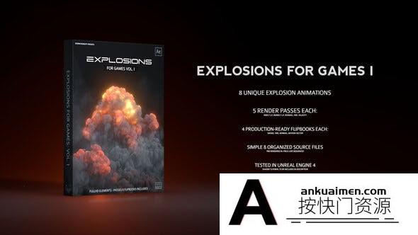 [创意特效]8组真实火焰爆炸多通道素材一套AE模板- Explosions for Games Vol.I