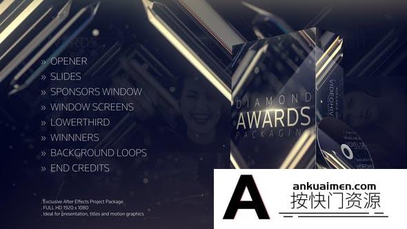 [创意特效]水晶背景颁奖典礼晚会介绍宣传片头AE模板- Diamond Awards Pack