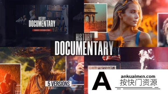 [相册AE模板]AE模板-纪录片回忆照片相册片头AE模板 History Documentary