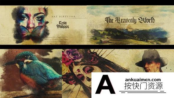 [开场片头]复古水墨遮罩晕染图片开场AE模板- Epic Watercolor Film Credit