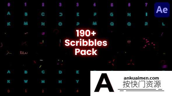 [创意特效]190组霓虹风格图形字母动画AE模板- Scribble & Alphabet Pack