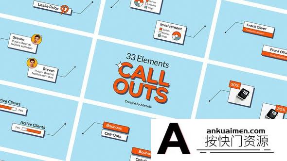 [开场片头]33组卡通呼叫指示线动画AE模板- Call-Outs