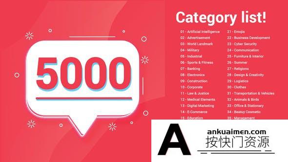 [MG模板]5000组扁平化图标ICON动画AE模板- 5000 Icons Pack