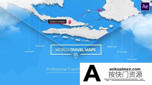 [宣传推广]地图旅游地点连线动画AE模板- World Travel Maps