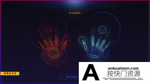 [HUD模板]科技感手掌扫描HUD动画AE模板-HUD UI SCREEN 2 Hands SCAN