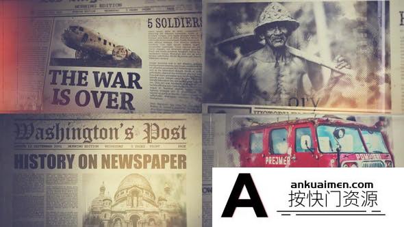 [创意特效]老报纸历史事件复古片头AE模板- History On Newspaper