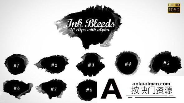 [高清视频素材][素材发布]10组中国风水墨晕开墨水滴落带alpha透明通道 Ink Bleeds
