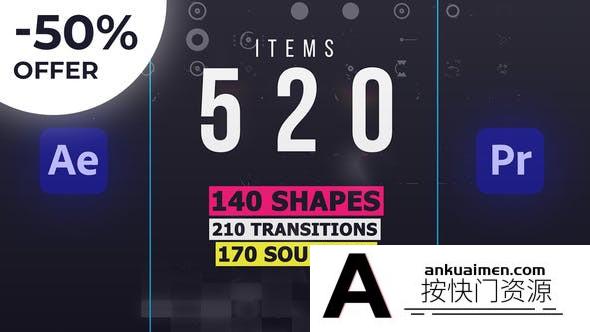 [AE脚本]AE/PR脚本汉化版-AtomX 3.0.5-520组基本图形MG动画过度转场音效…