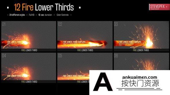 [文字标题]导火线人名字幕条动画AE模板- Fire Action Lower Thirds