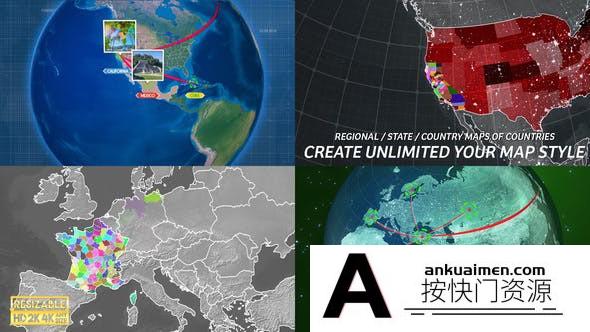 [AE脚本]地球地图路径连线动画工具包AE脚本- Globe Map Connection Kit