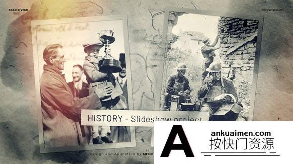 [相册AE模板]复古照片相册时间线片头AE模板- History Slideshow 4K
