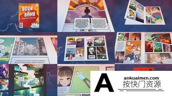 [创意特效]漫画书杂志翻页动画展示AE模板- Comic Magazine