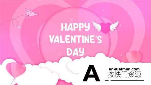 [相册AE模板]卡通情人节照片展示片AE模板-头 Heart Wings Theme Valentines Day