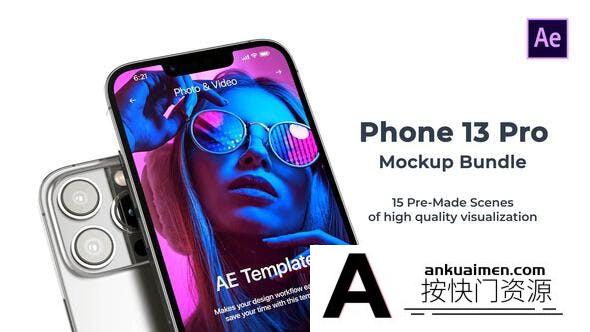 [APP模板]iPhone 13手机APP展示片头AE模板- Phone 13 Pro Mockup App Promo