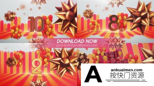 [倒计时模板]AE模板-三维10秒数字倒计时新年快乐开场片头模板 New Year 2022