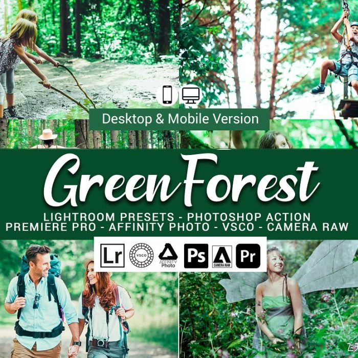 [人像LR预设]绿色森林森系梦幻色彩人像调色LR预设Green Forest Presets