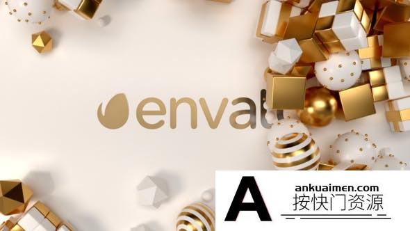 [logo模板]金色方块小球Logo文字片头AE模板- Christmas Balls Intro