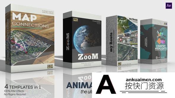 [创意特效]地球冲击地图连线路径动画AE模板- Animated Map Toolkit