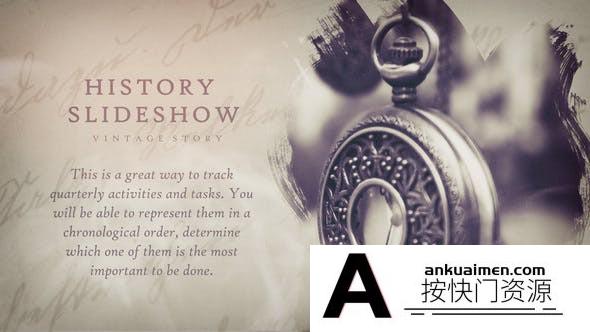 [开场片头]复古历史水墨遮罩幻灯片介绍片头AE模板- History Vintage Slides