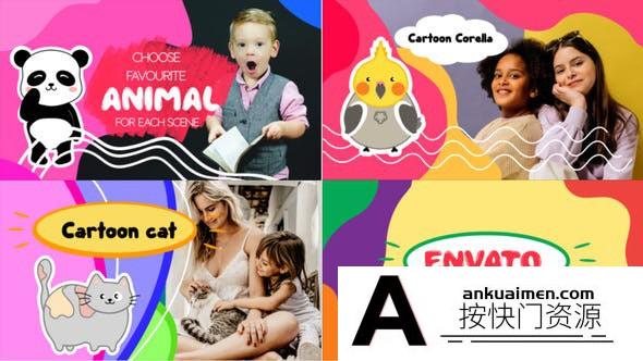 [Premiere模板]PR模板-卡通液体动画儿童视频剪辑模板  Funny Kids Slideshow