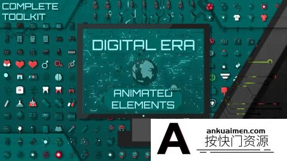 [创意特效]科技感元素图标动画AE模板- Digital Era 400+ Animated Icons