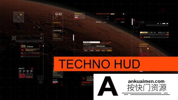 [开场片头]科技感图形界面元素动画AE模板- Techno Hud