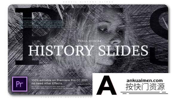 [Premiere模板]PR/AE模板-铅笔画素描风格老旧电影开场白模板 Pencil History Slides