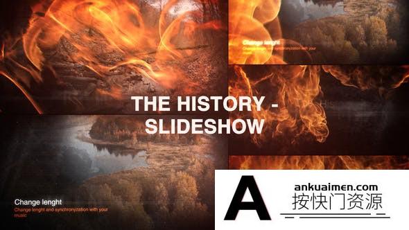 [开场片头]火焰转场历史视频宣传片头AE模板- The History – Slideshow