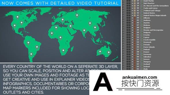 [创意特效]AE模板-世界地图展示动画工具包模板 World Map Kit
