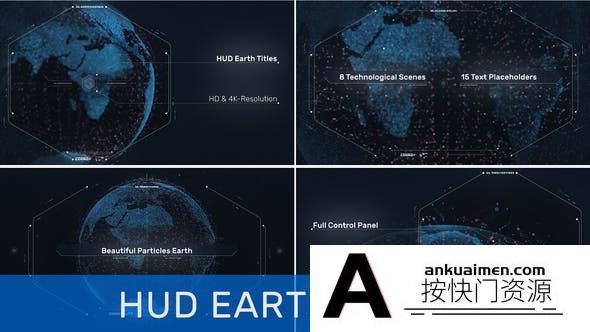 [文字标题]科技感地球文字标题片头AE模板- HUD Earth Titles