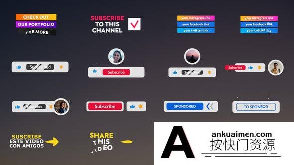 [宣传推广]网络社交字幕条订阅按钮动画AE模板- Youtube Lower Thirds And Buttons