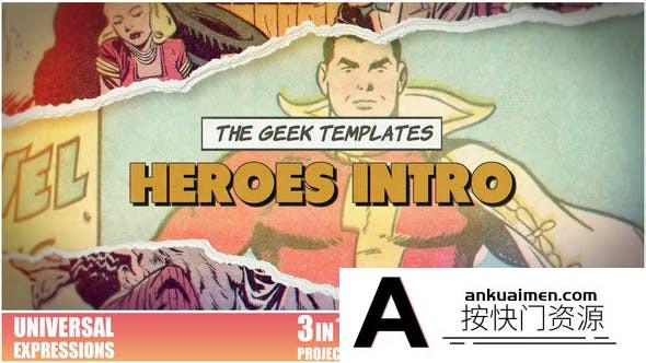 [开场片头]卡通漫画英雄宣传片头AE模板- Heroes Intro