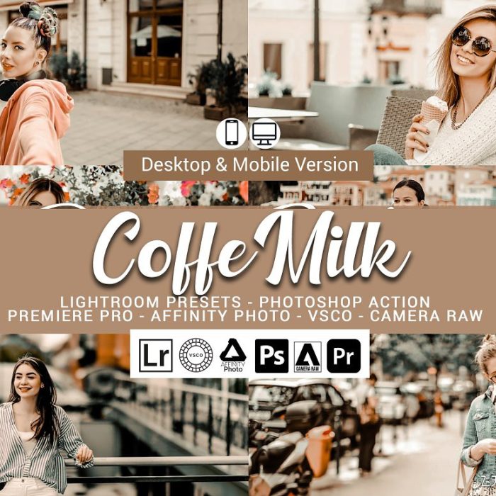 [胶片LR预设]复古咖啡色调人像后期调色Lightroom预设及LUT预设 Coffe Milk Presets